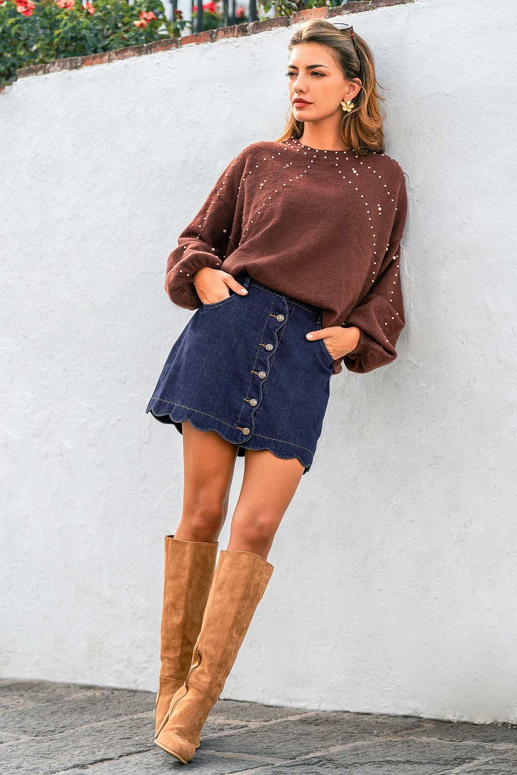 Lustrous Edge Brown Sweater