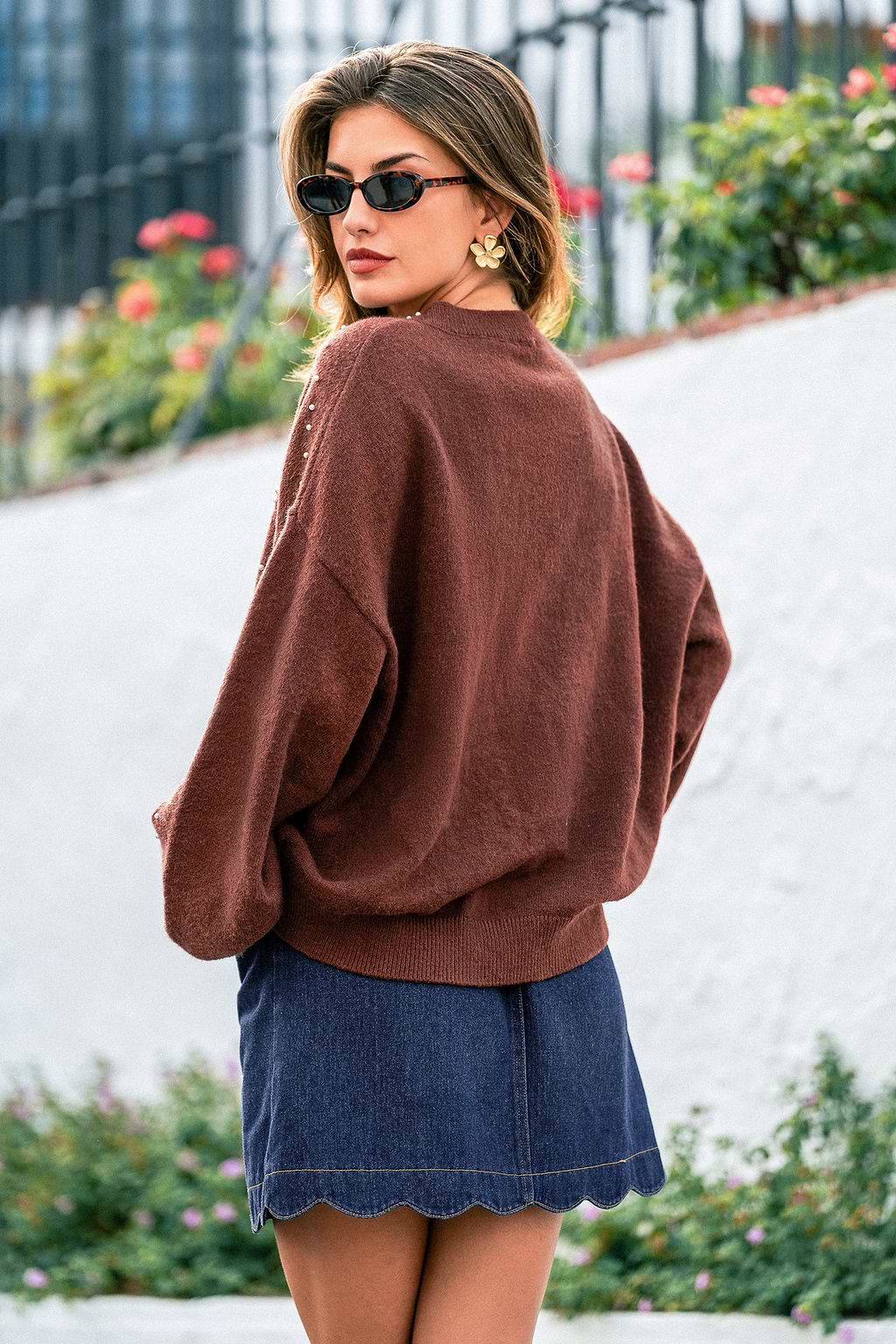 Lustrous Edge Brown Sweater