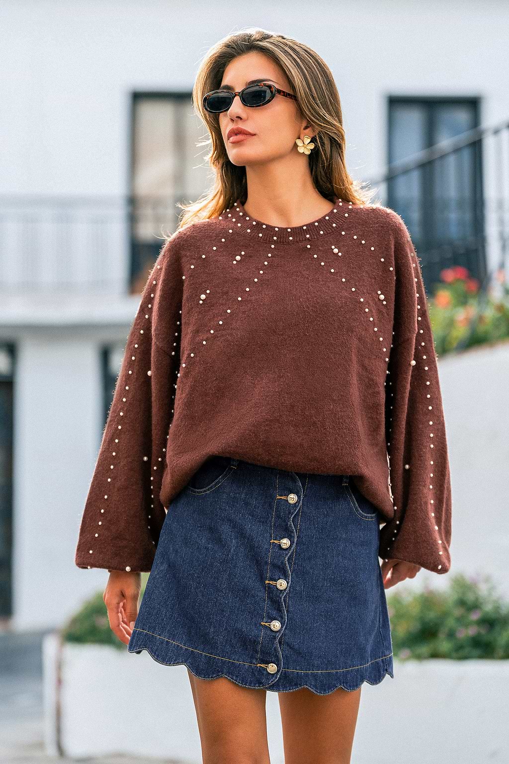Lustrous Edge Brown Sweater