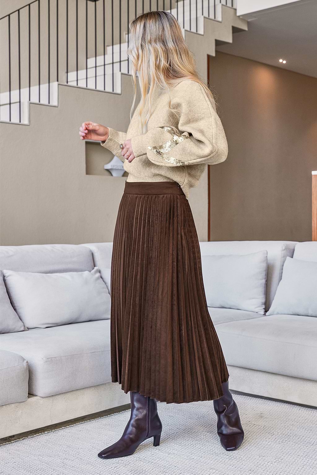 Sweet Routine Brown Midi Skirt