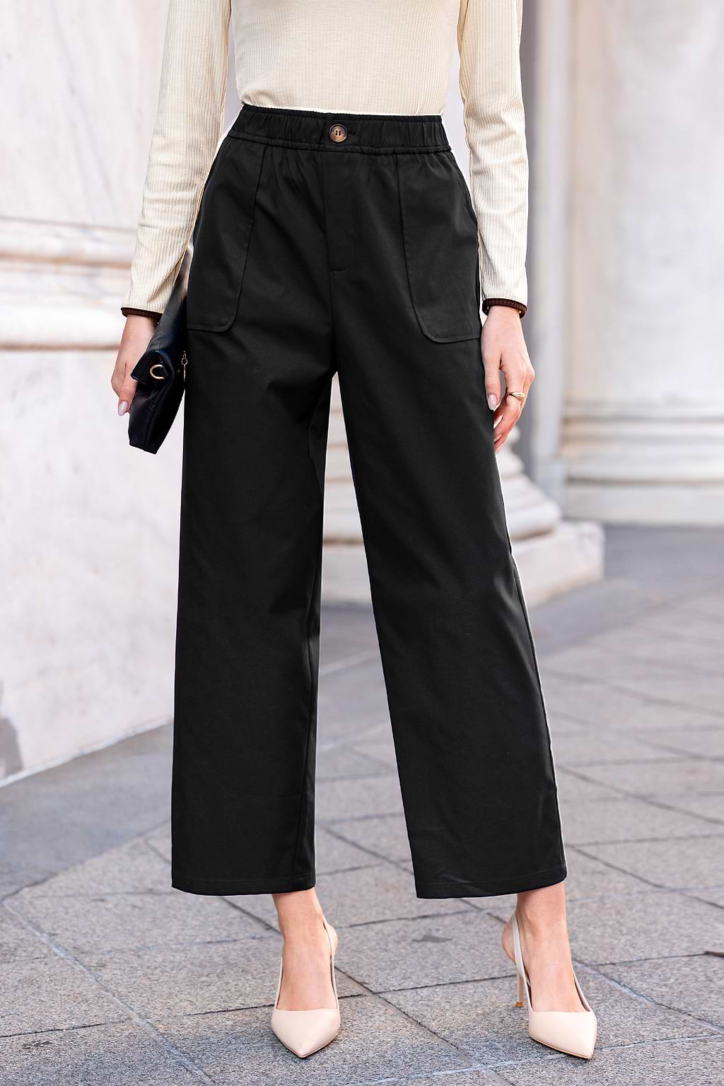 Pantalon noir tissé jambe droite