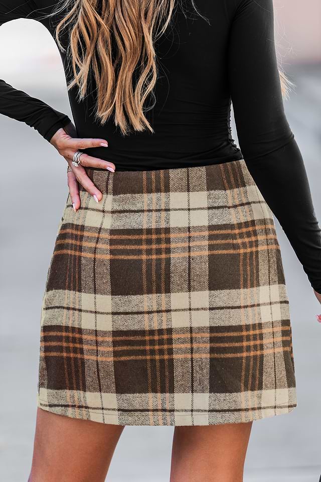 Caramel Drizzle Plaid Mini Skirt