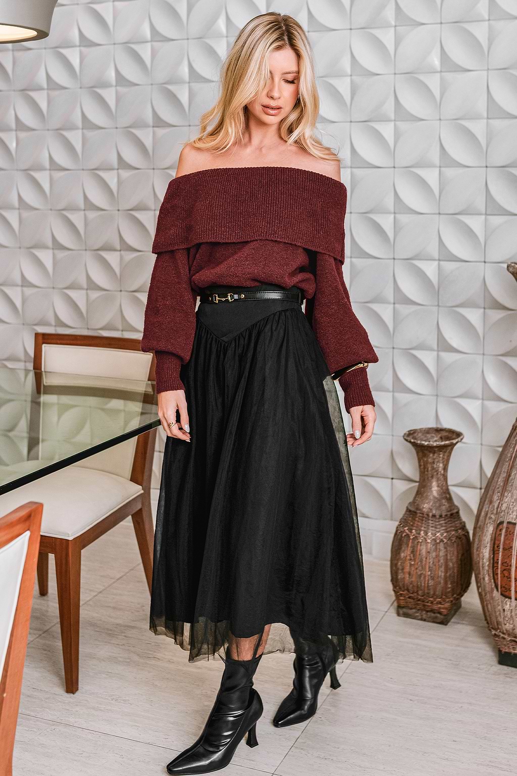 Starry Nights Black Midi Skirt