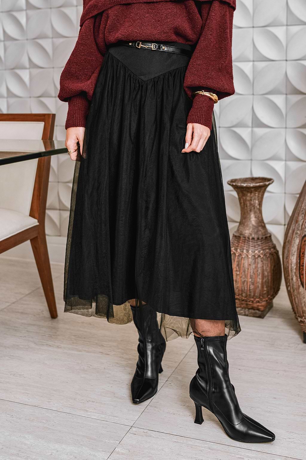 Starry Nights Black Midi Skirt