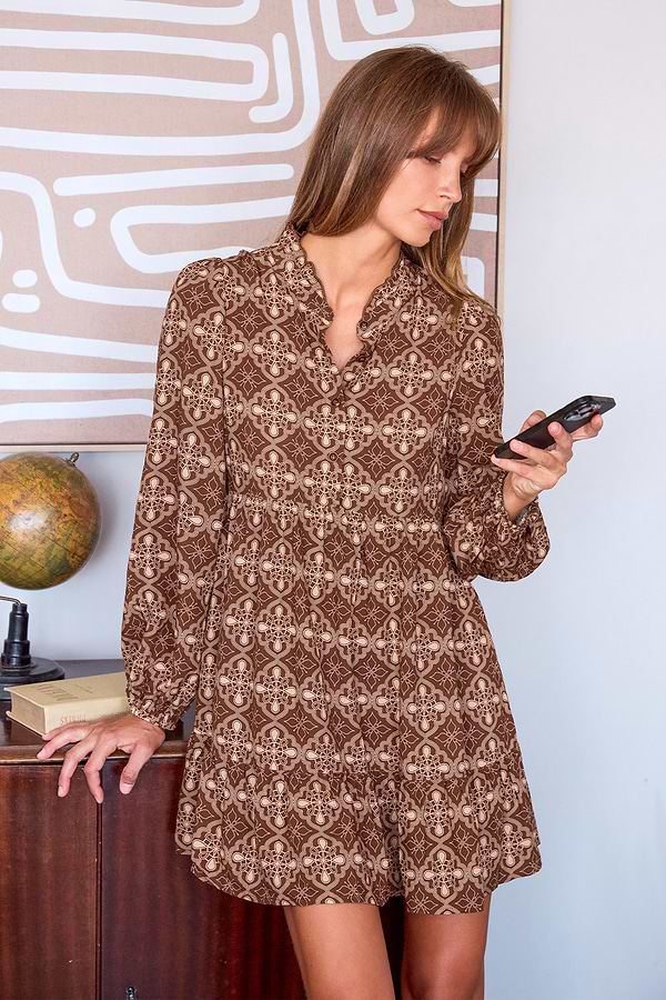 Toasted Caramel Ornate Mini Dress | Feminine Fall Style | Cupshe