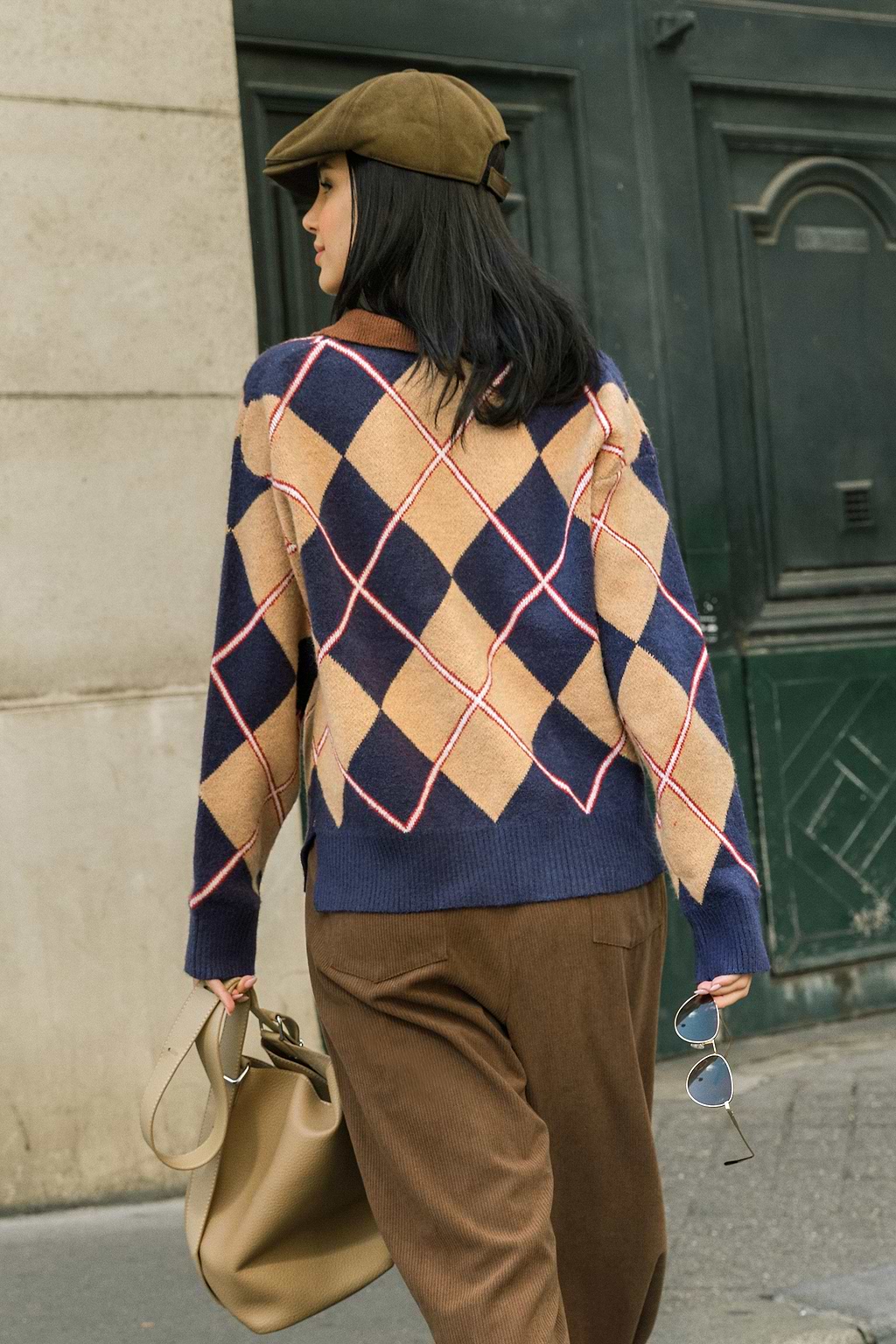 Blau-Orange Rautenmuster Pullover