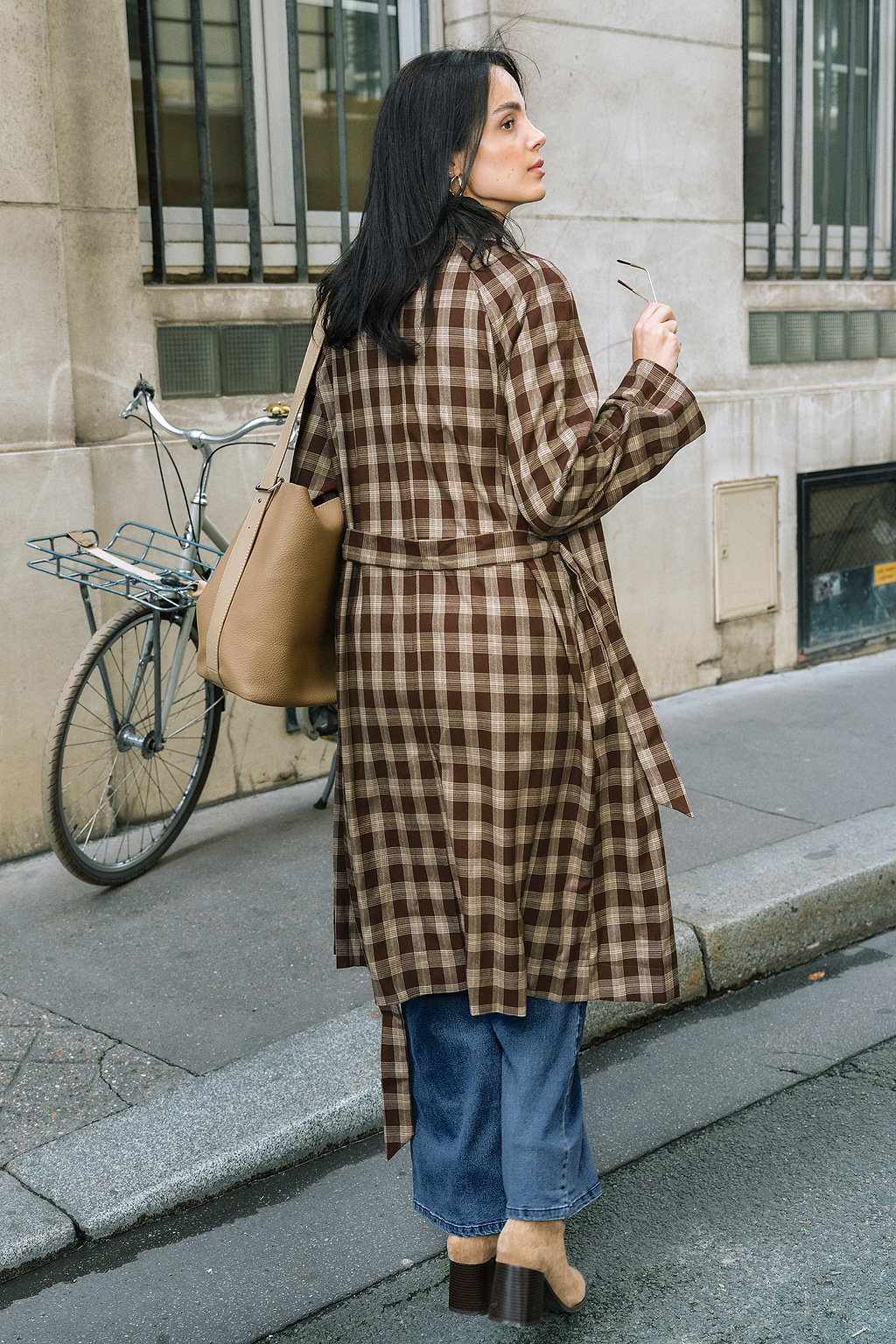 City Charm Plaid Trench Coat