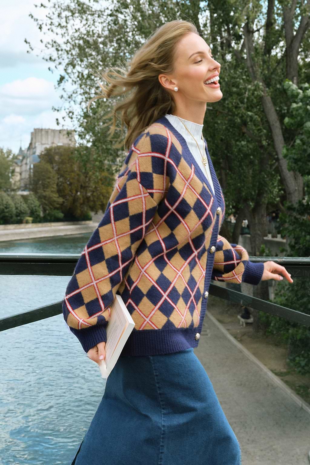 Cardigan Argyle Varsity Vibes