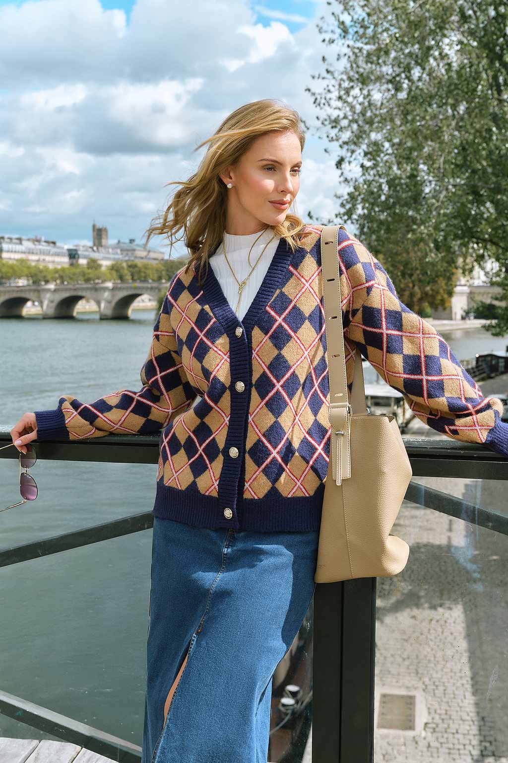 Cardigan Argyle Varsity Vibes
