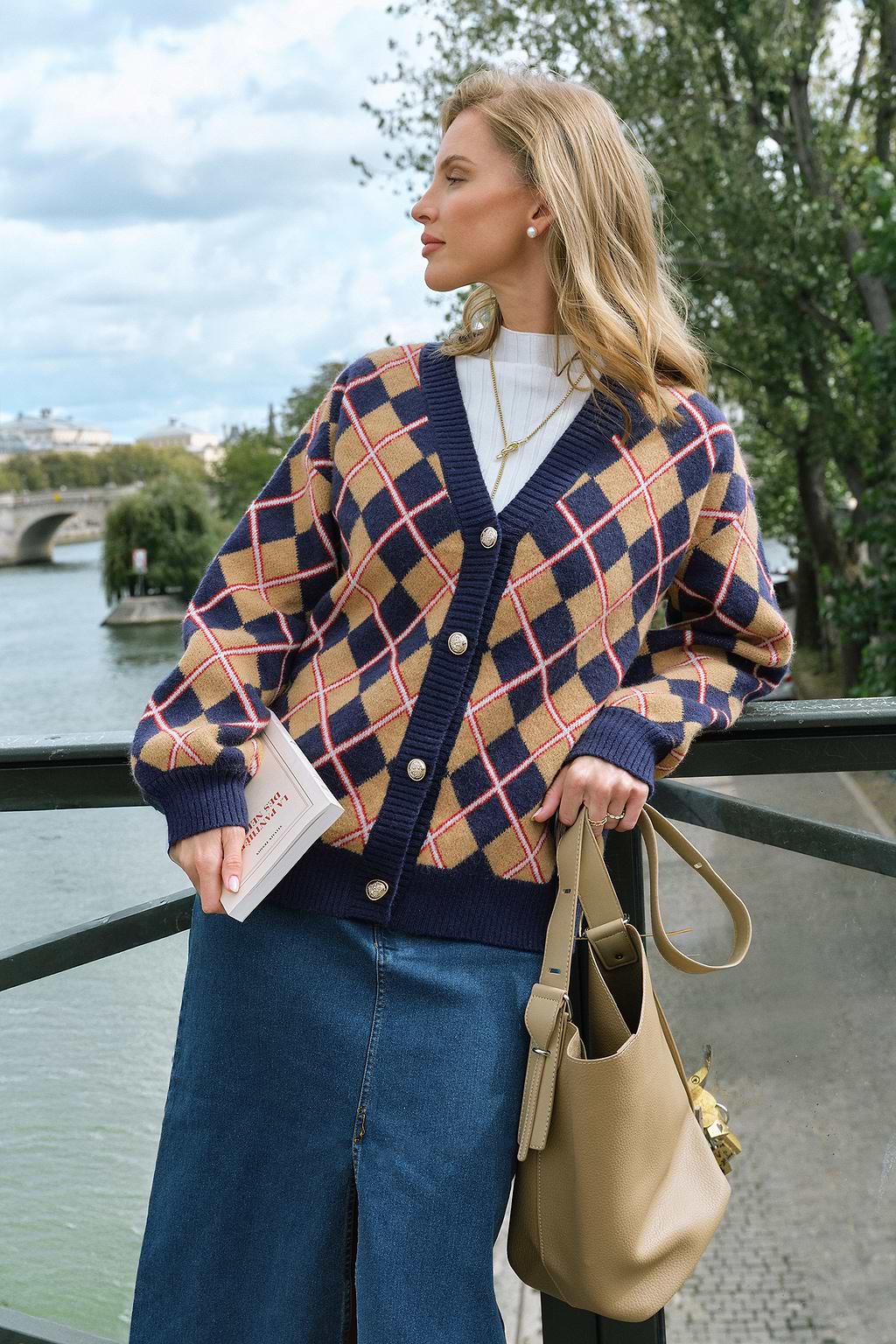 Cardigan Argyle Varsity Vibes