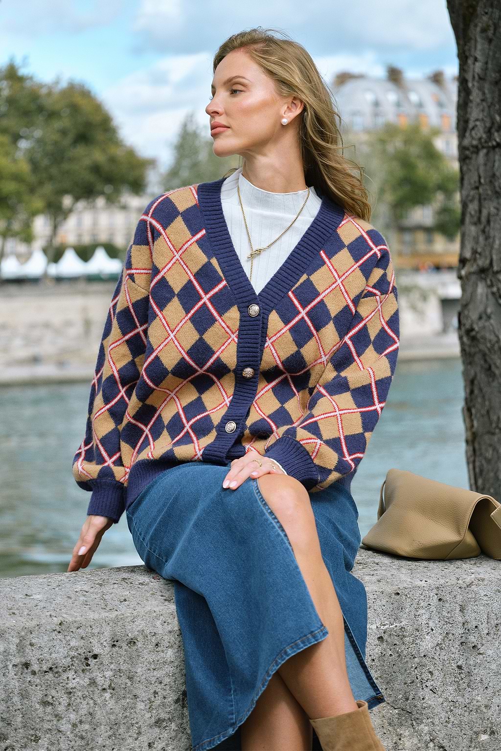 Varsity Vibes Argyle Cardigan