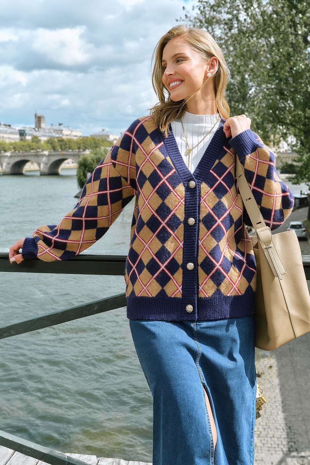 Cardigan Argyle Varsity Vibes