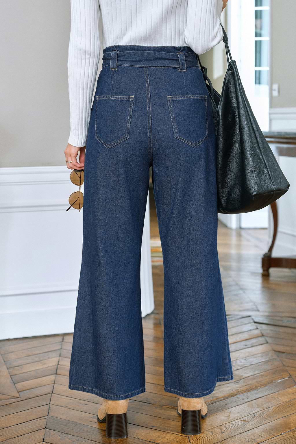 Blaue Wide-Leg Jeans mit Taillengürtel