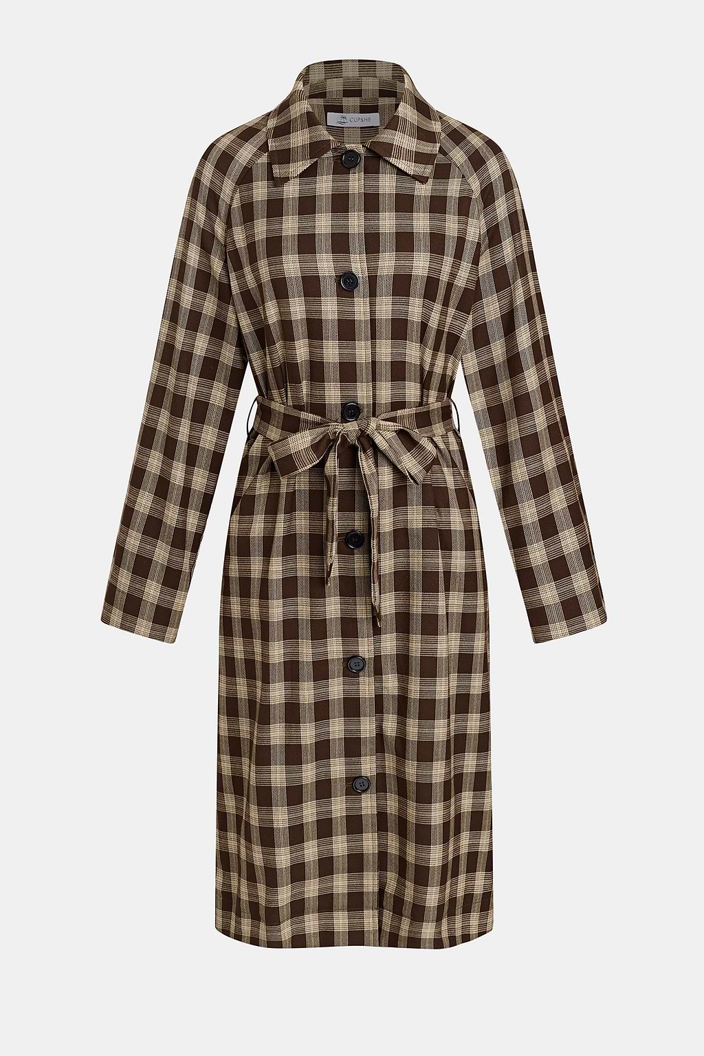 City Charm Plaid Trench Coat