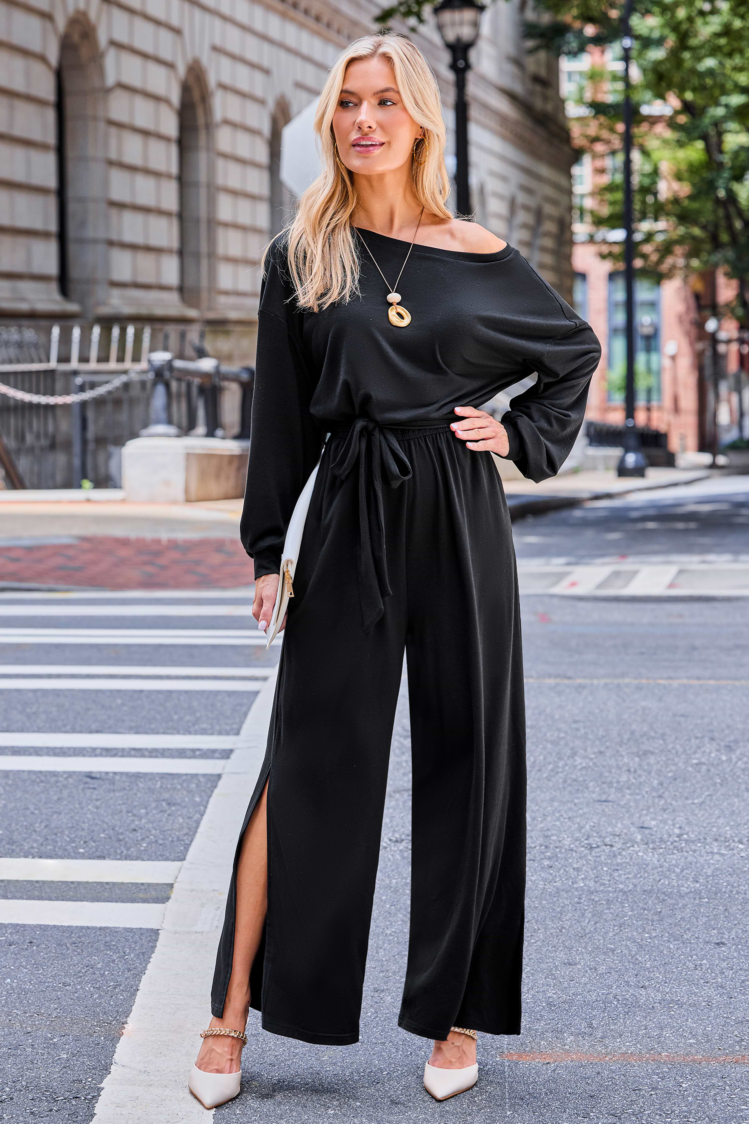 Calm and Collected Black Jumpsuit | Sleek Wide-Leg Design | Cupshe