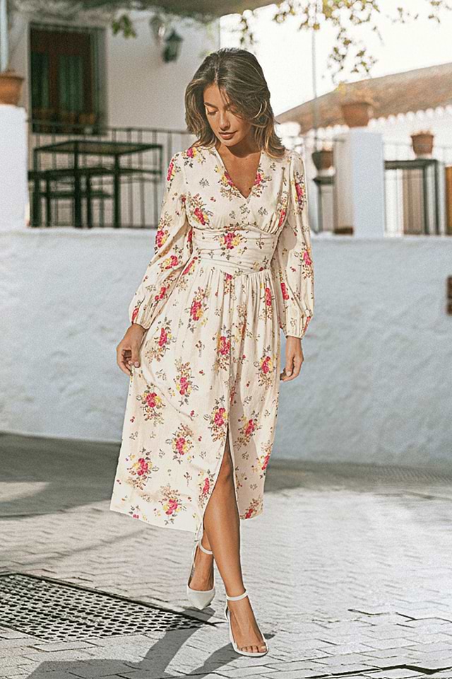 retro dress with sleeves Retro 1970s High Neck Bohemian Long Sleeves Wedding Dress