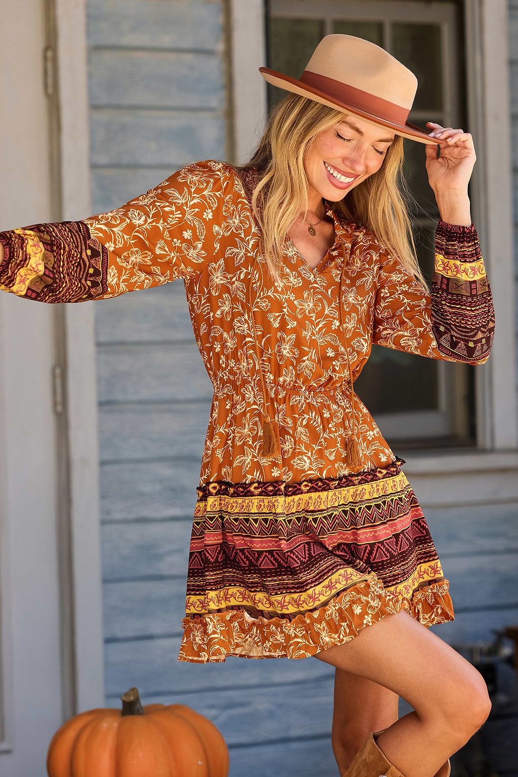 Sunset Blooms Floral Mini Dress