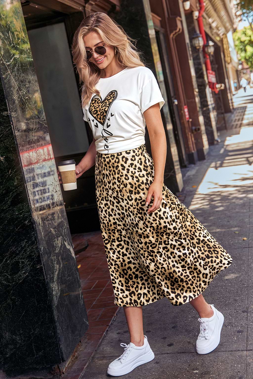 Animal-Print Elastischer Bund Midirock