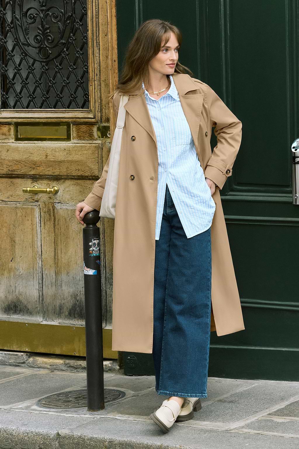 Khaki Zweireihiger Trenchcoat