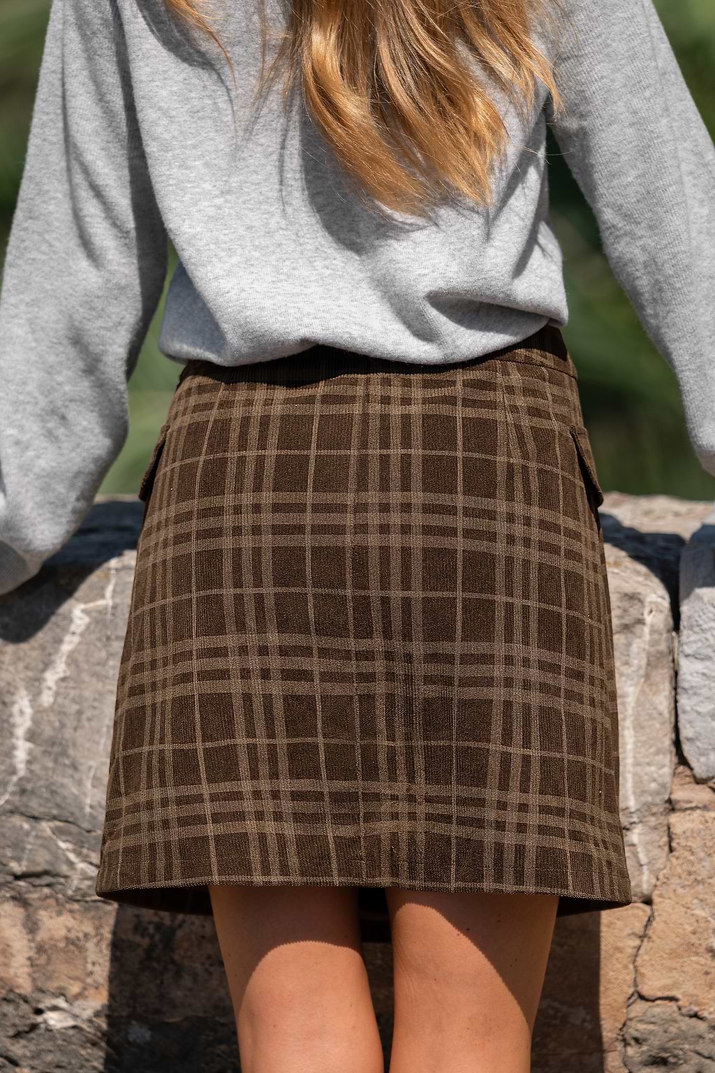 Brauner Karierter Minirock mit Reißverschluss hinten