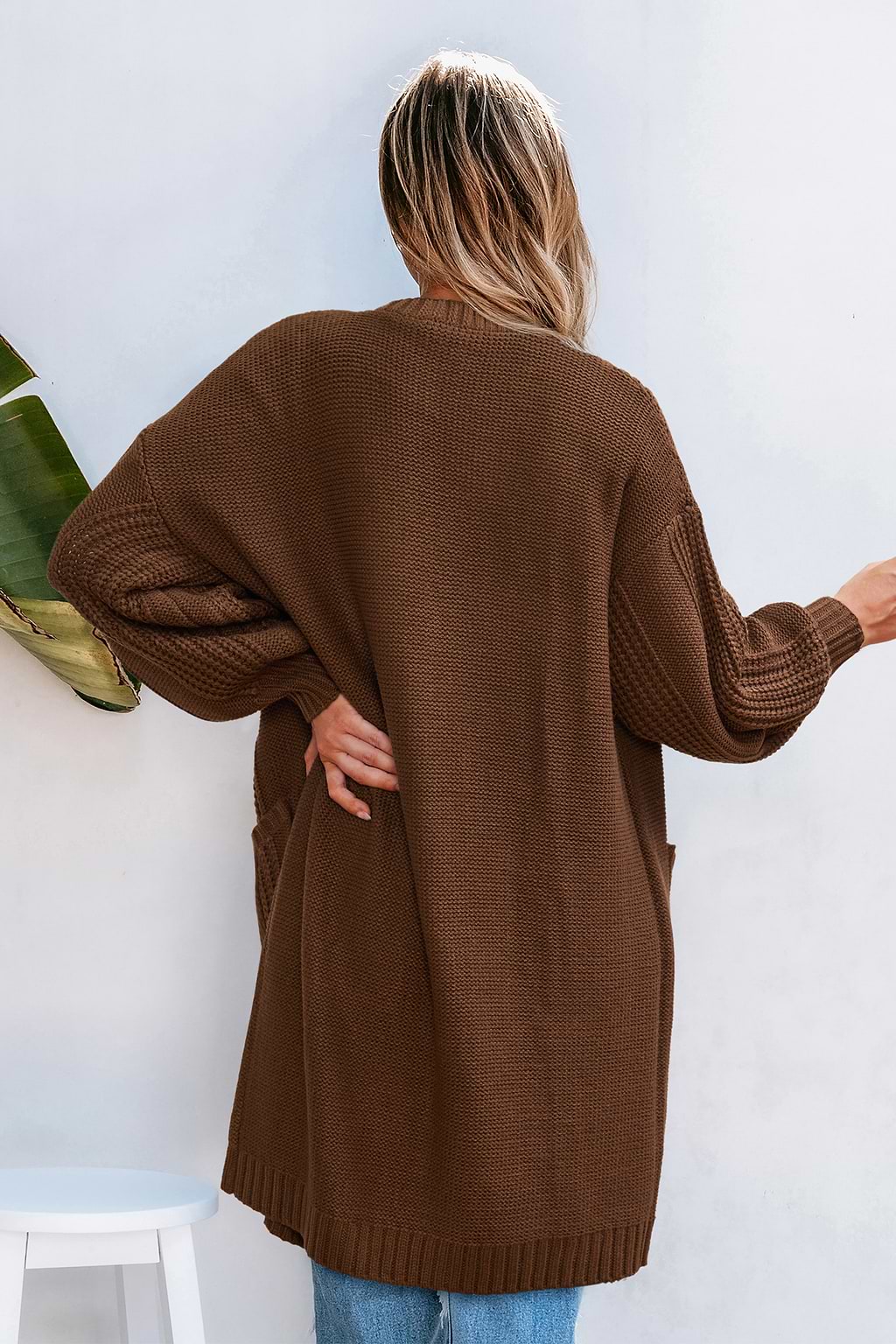 Braune Lange Strickjacke