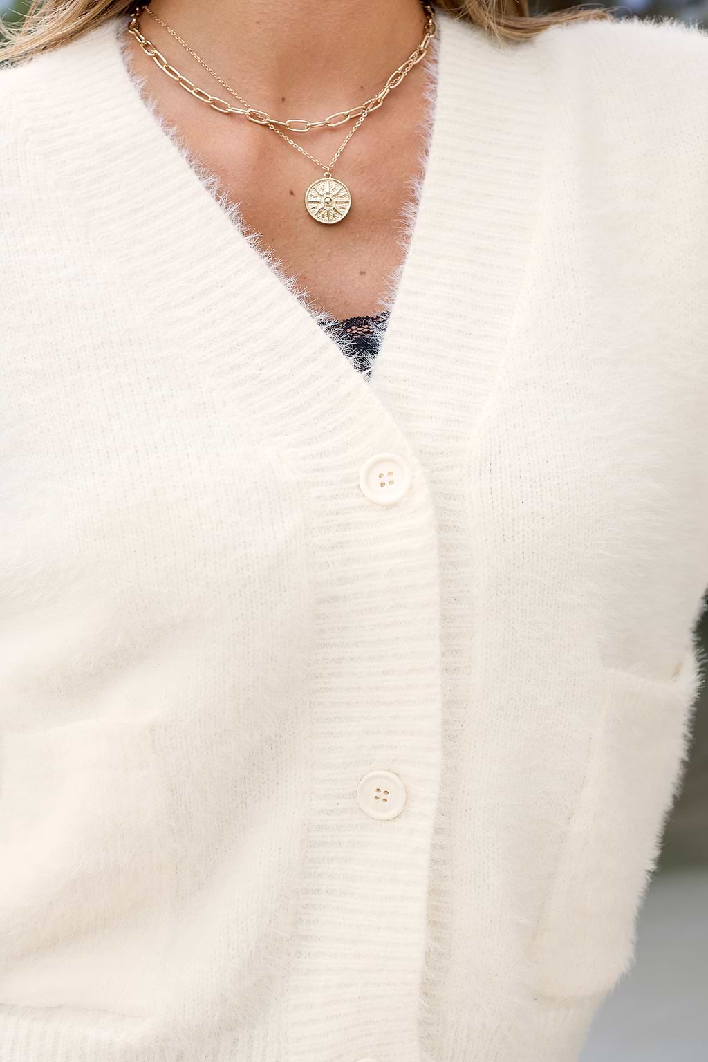 Cardigan blanc col V manches longues