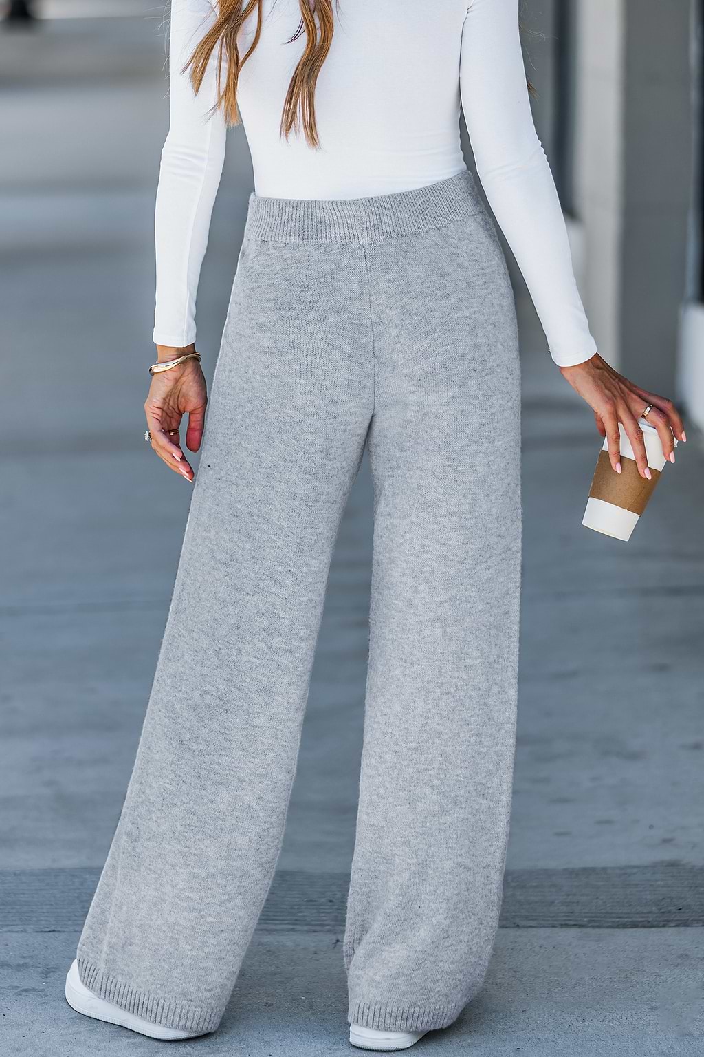 Grey Marl Ribbed Knitted Trousers