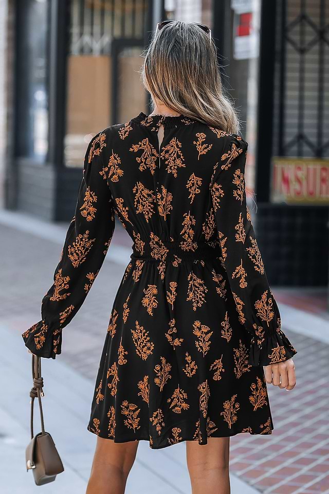 floral to see black floral print long sleeve mini dress Windsor So Your Vibe Strapless A-line Mini Dress in Black | Size: XS main image 0