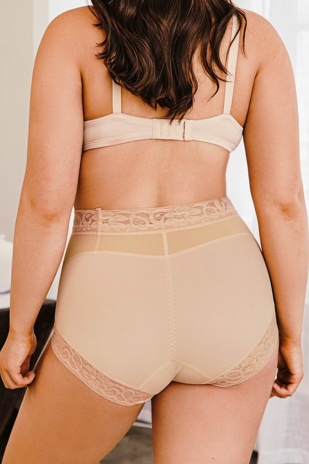 Beige High-Waist Mittlere Kompression Shapewear-Hose