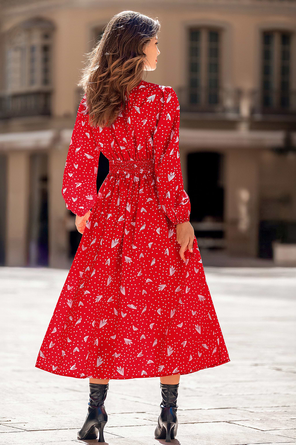 Maxi-jurk met stippen en picknickdagmotief