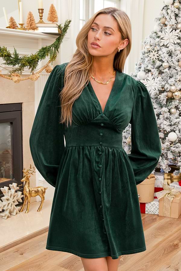 twilight green dress Tribeca Twilight Jacquard Babydoll Mini Dress in Hunter Green L / hunter-green main image 1