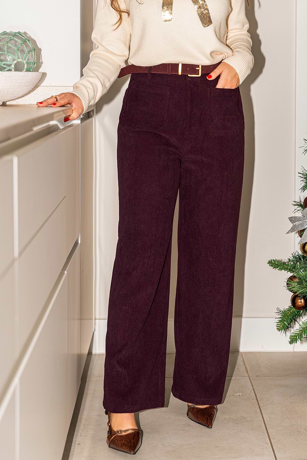 Pantalon bordeaux passants de ceinture