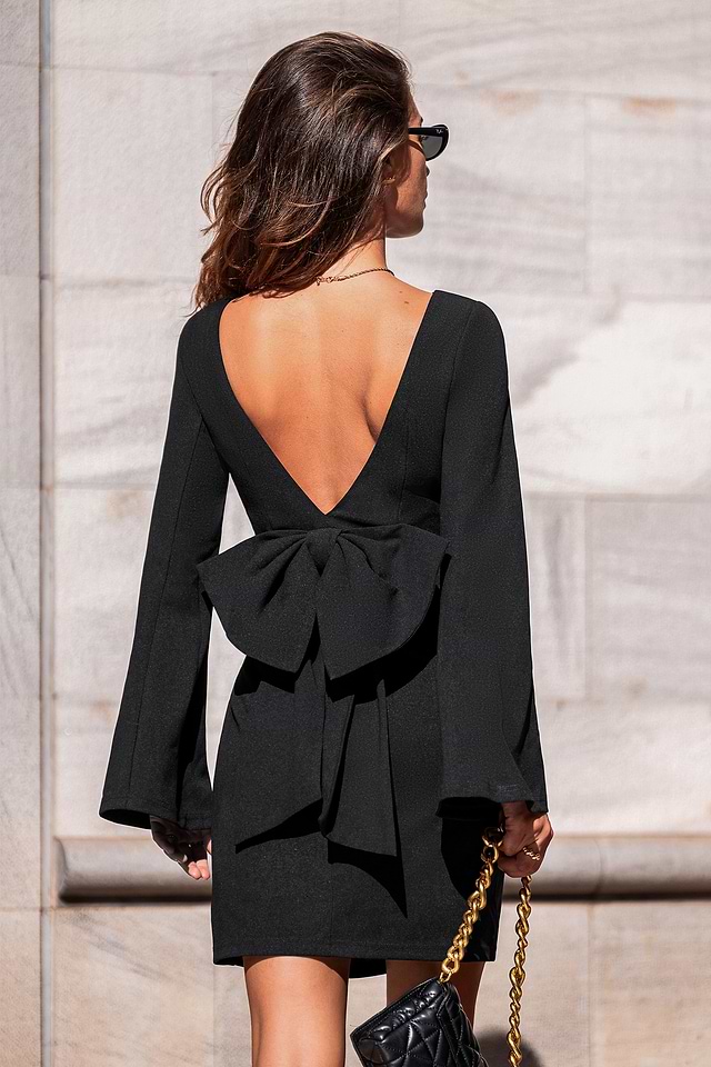 princess polly baby blue dress Over the Moon Black Mini Dress | Chic Bow Detail