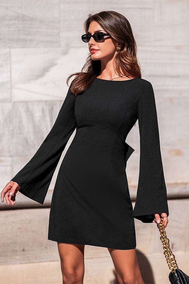 Over the Moon Black Mini Dress | Chic Bow Detail | Cupshe