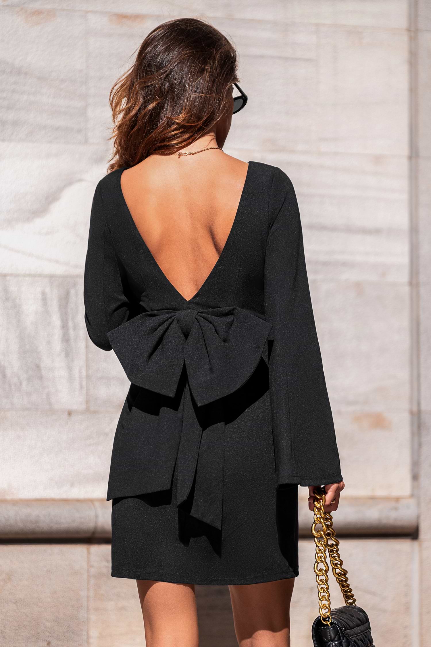 x JoJo Midnight Black Long Sleeve Asymmetrical Dress