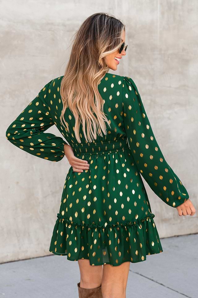 Pep Talk Polka Dot Mini Dress | Chic Green & Gold Style | Cupshe