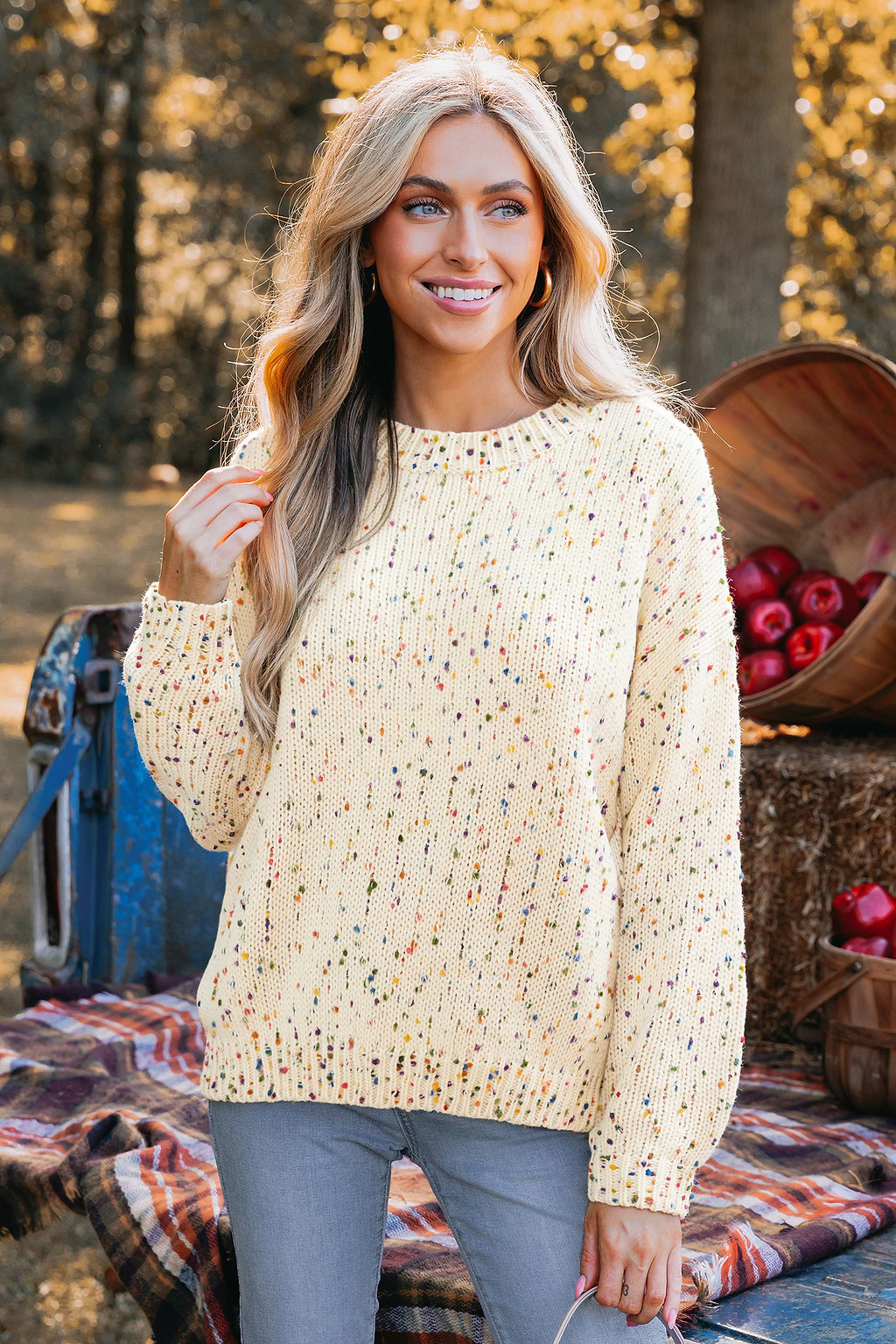 Pull crème col rond décontracté