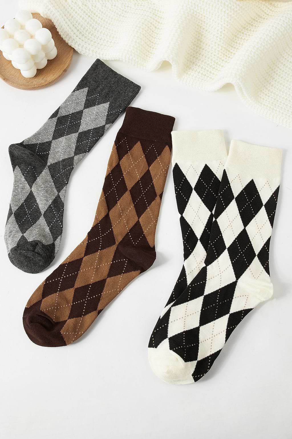 Lot de chaussettes argyle style preppy