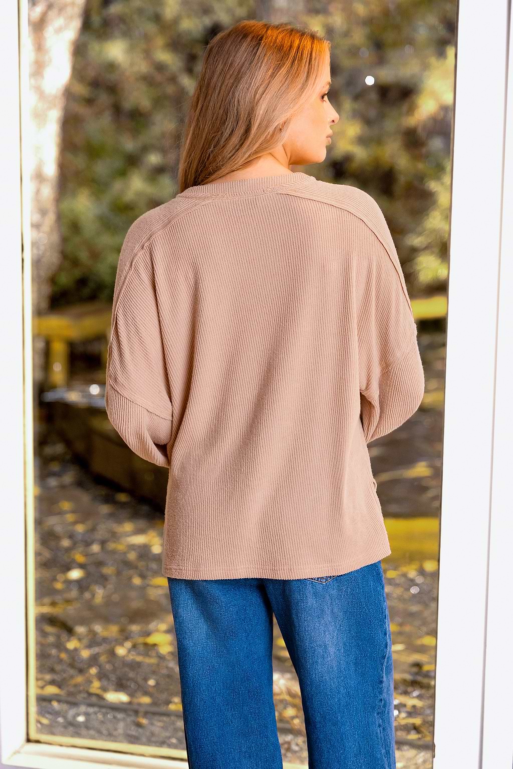 Beiges Rundhals Lockeres Top