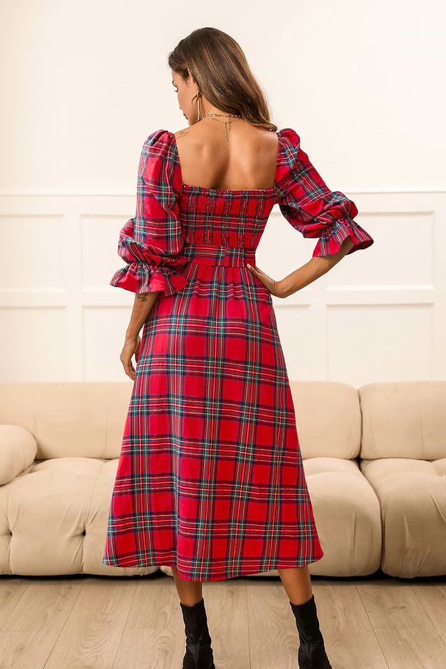 green emerald velvet dress Long Sleeve Plaid Bodycon Mini Dress Black / S main image 0