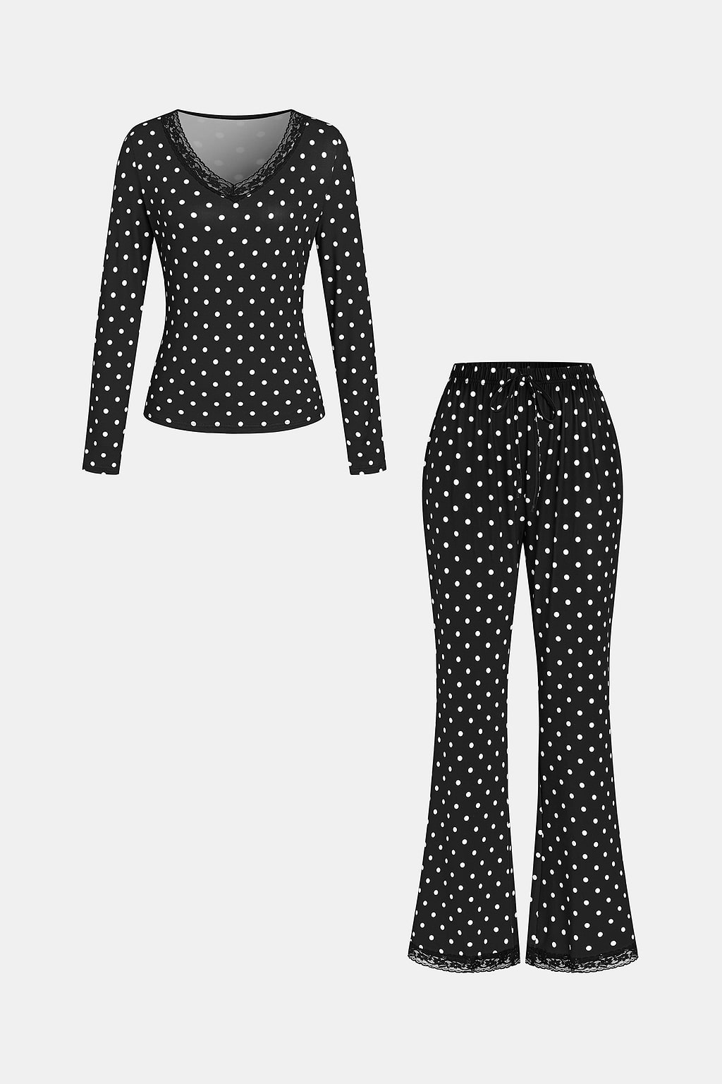 Ensemble de pyjama à pois garniture en dentelle