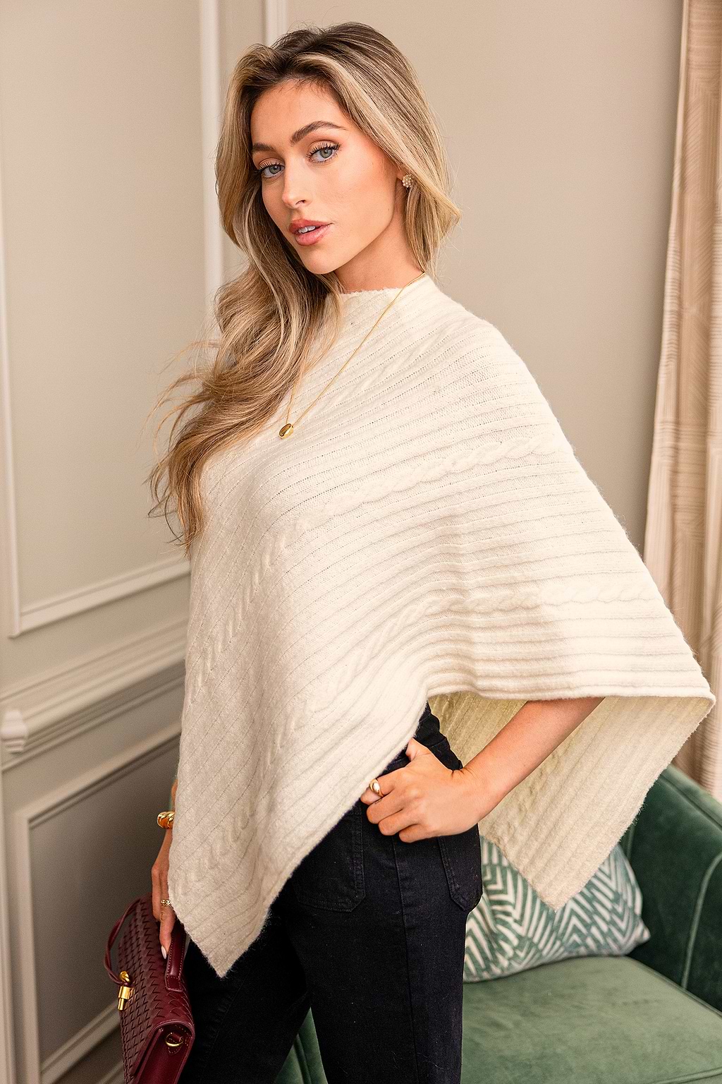 Mademoiselle White Poncho Sweater