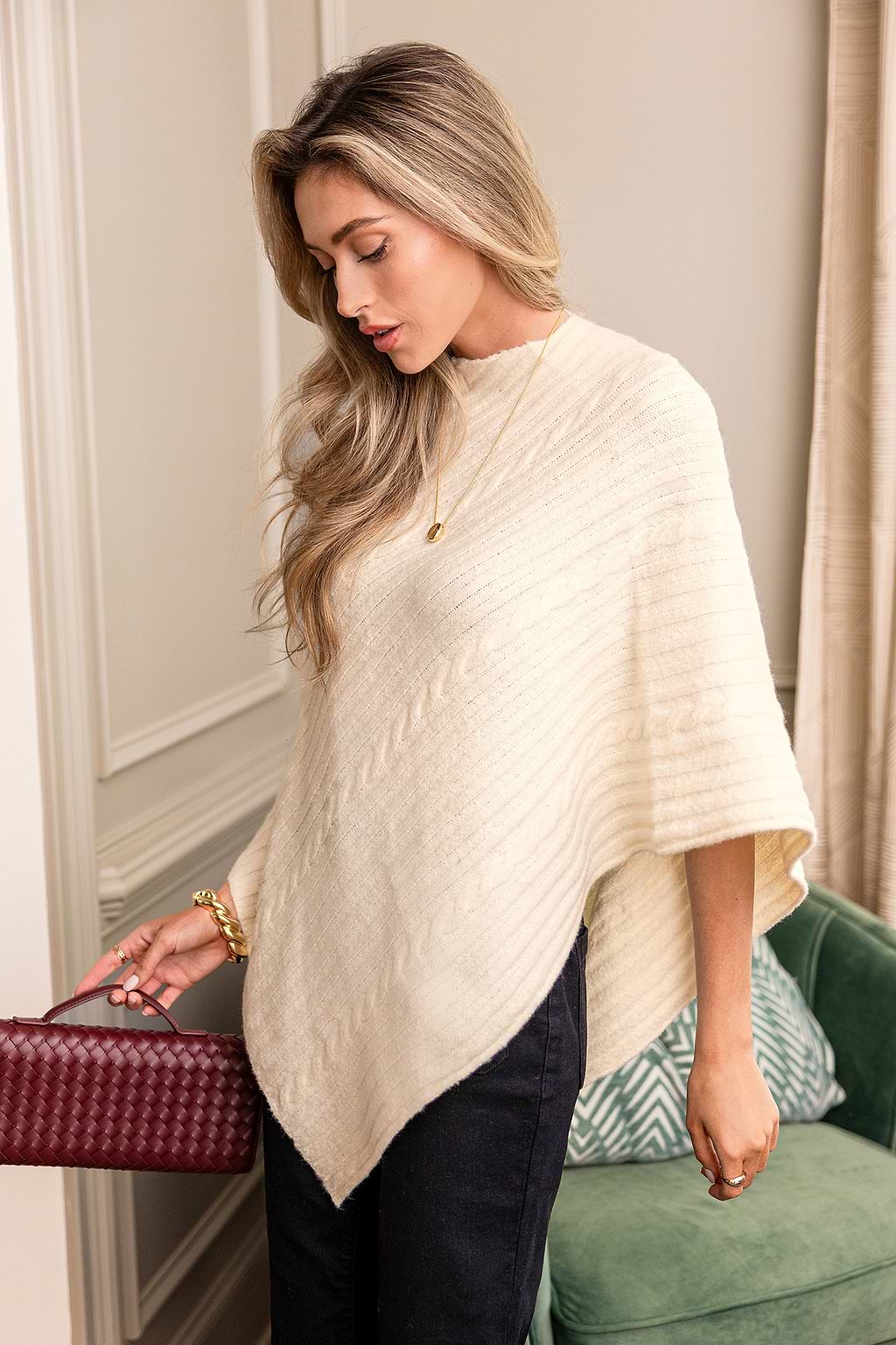 Mademoiselle White Poncho Sweater