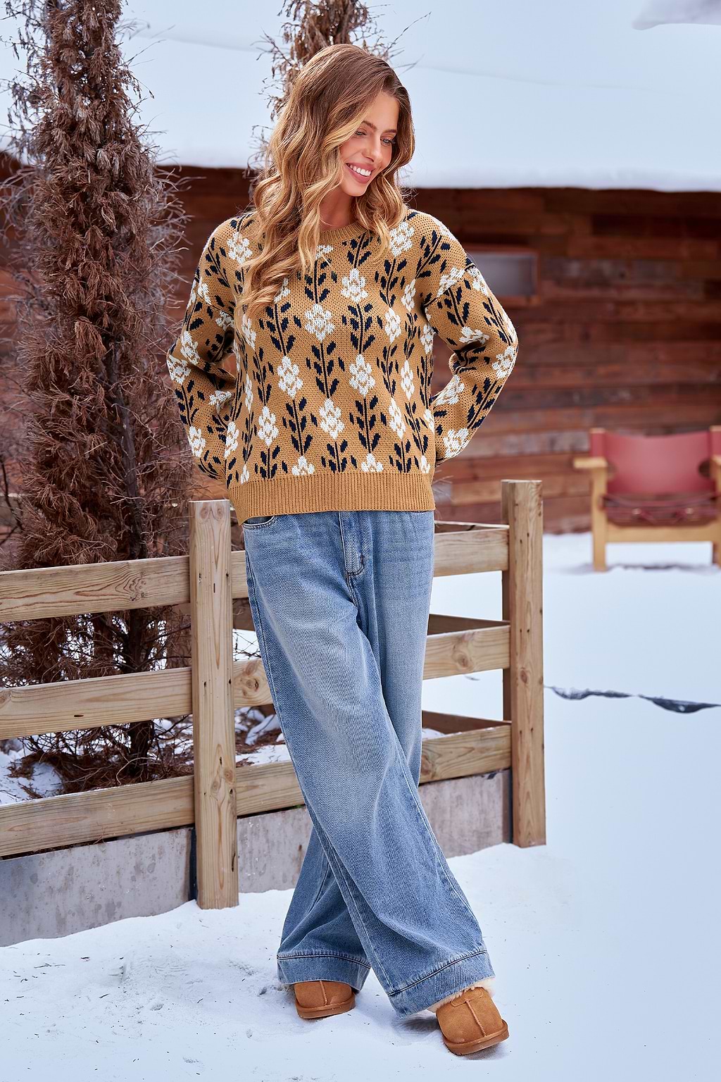 Suéter floral a cuadros ajustado