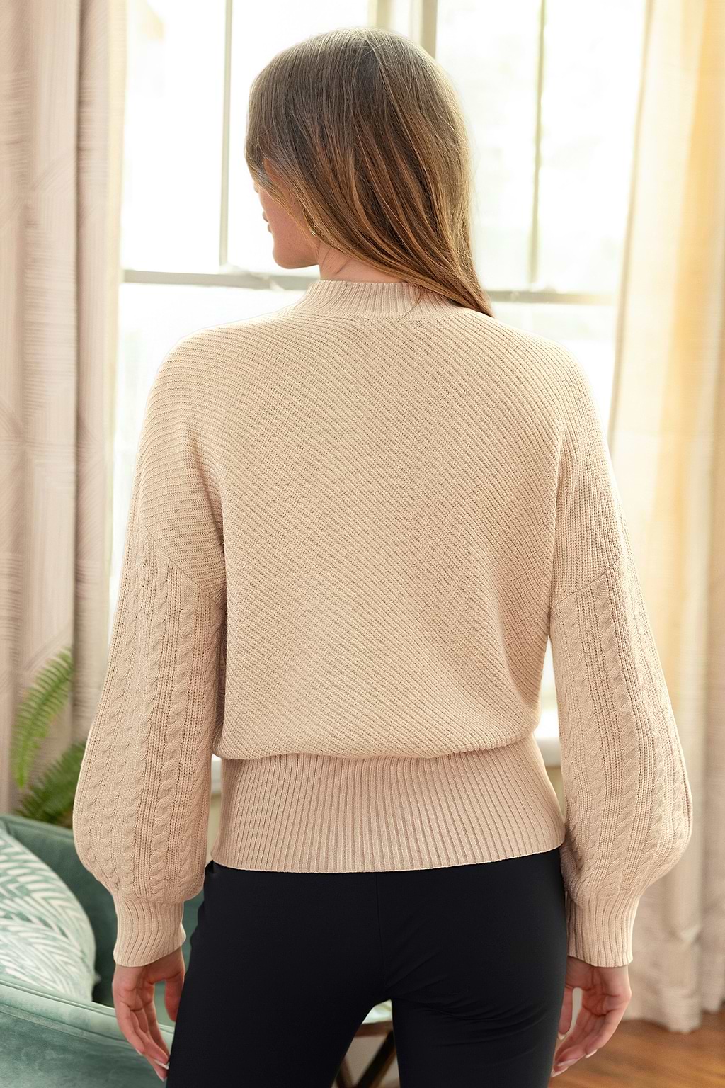 Khaki Hoher Ausschnitt Lange Ärmel Pullover