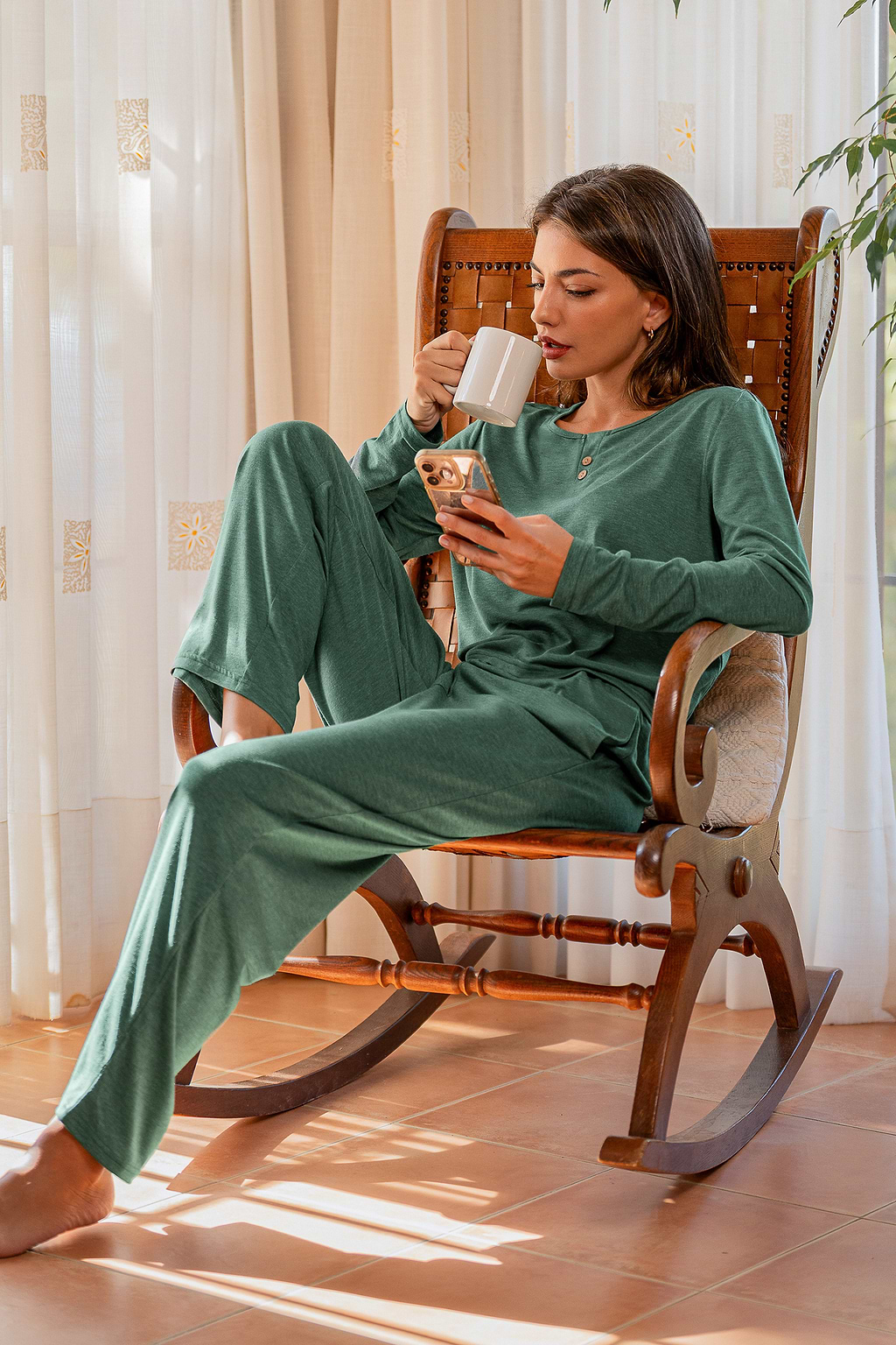 Wake Up Call Green Pajama Set
