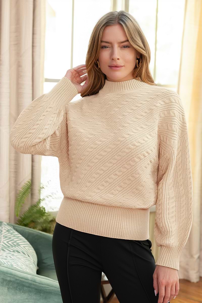 Khaki Hoher Ausschnitt Lange Ärmel Pullover