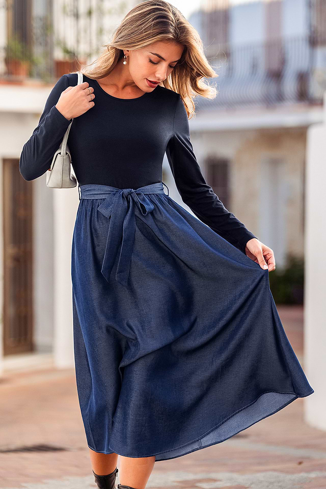 midi dress western Western Yoke Midi Dress | Skyline Spray Wash | XS