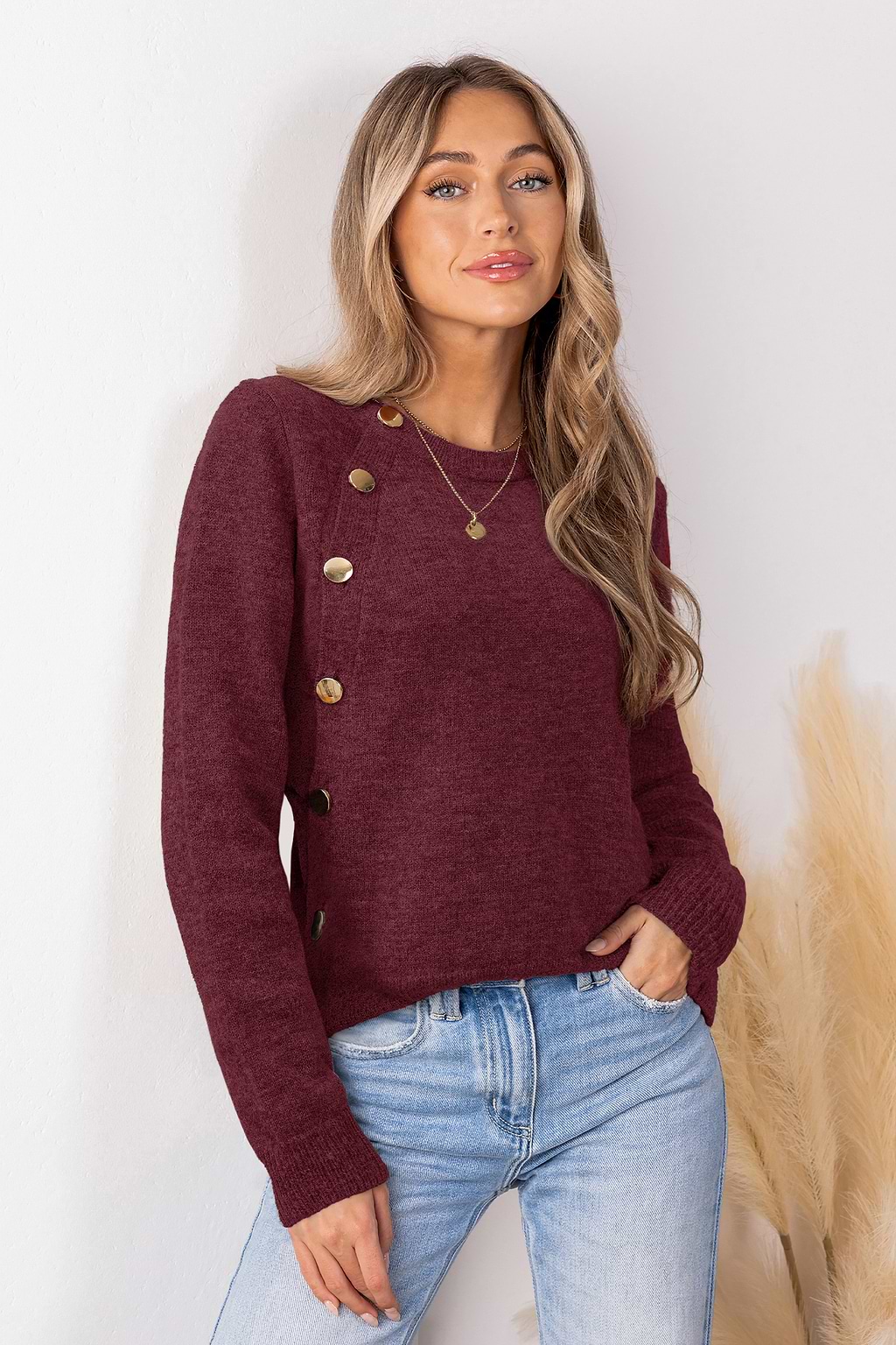Pull bordeaux col rond