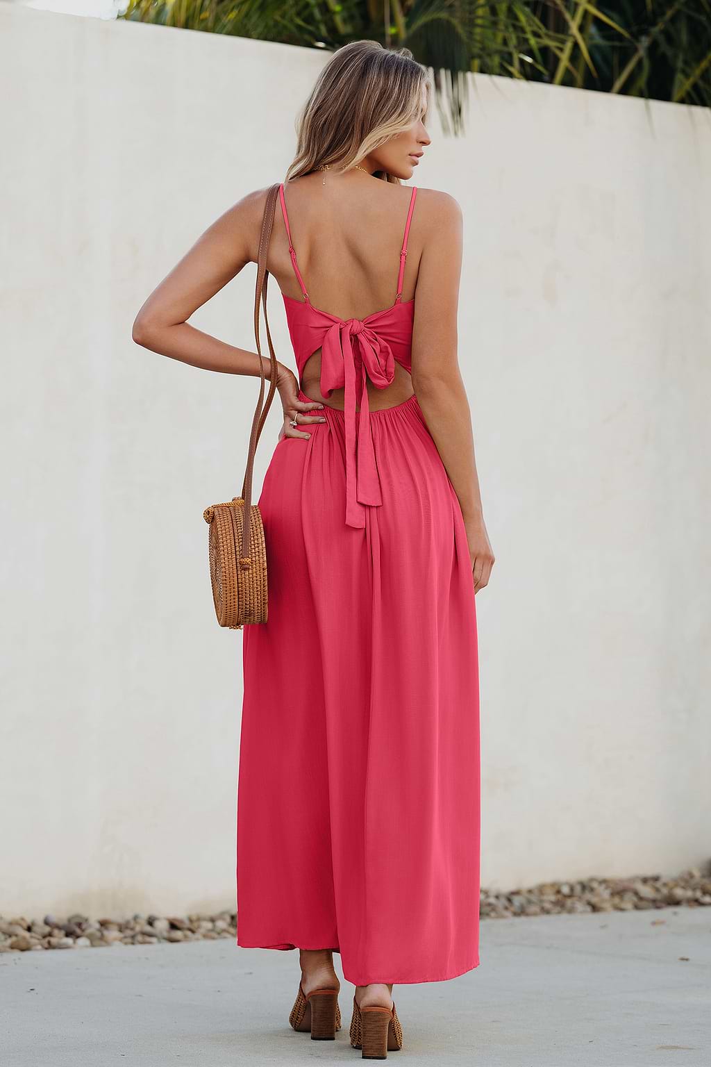 Pink Knotted Keyhole Maxi Dress